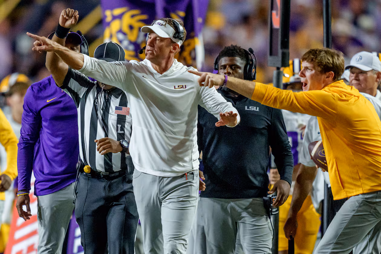 LSU head coach Lane Kiffin reacts during an NCAA college football game in Baton Rouge, La., Saturday, Sept. 5, 2026. (Matthew Hinton/AP)