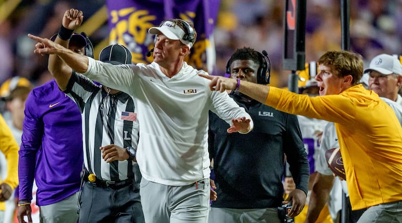 LSU head coach Lane Kiffin reacts during an NCAA college football game in Baton Rouge, La., Saturday, Sept. 5, 2026. (Matthew Hinton/AP)