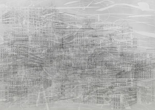 Julie Mehretu's "Berliner Plätze," (2009), ink and acrylic on canvas.
Courtesy of Kristopher McKay/copyright Julie Mehretu, Solomon R. Guggenheim Foundation, New York.
