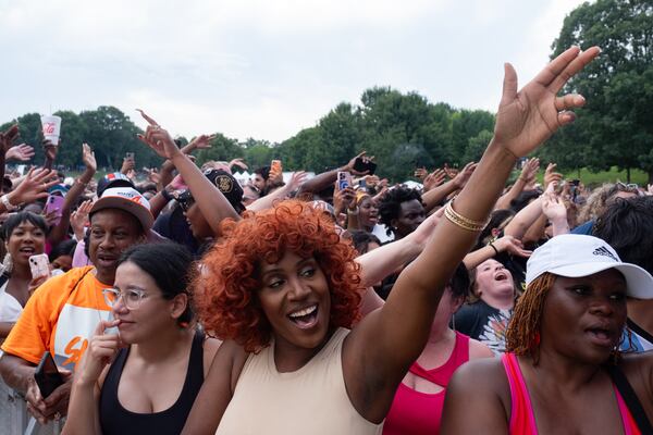 Fans sing along as Ludacris performs a free concert at Piedmont Park on Sunday, July 19, 2026, following the World Cup finals watch party. (Ben Gray for the AJC)