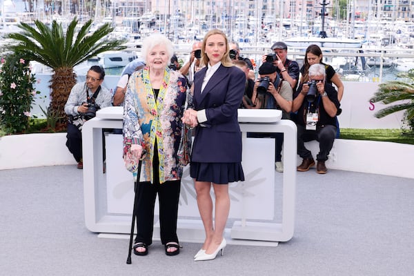 June Squibb, left, and director Scarlett Johansson pose for photographers at the photo call for the film 'Eleanor the Great' at the 78th international film festival, Cannes, southern France, Wednesday, May 21, 2025. (Photo by Joel C Ryan/Invision/AP)