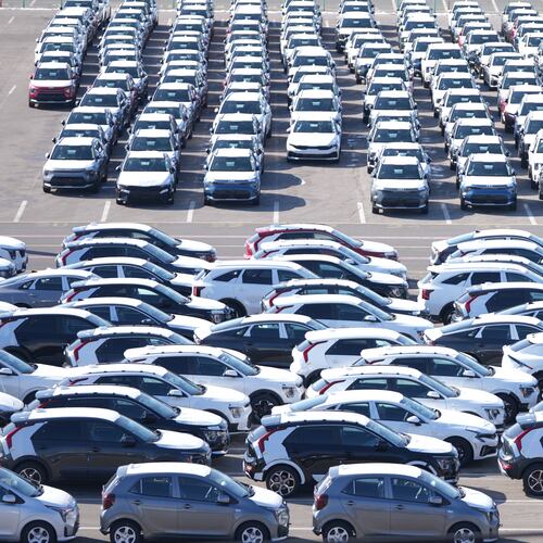 Vehicles for export are parked at a port in Pyeongtaek, South Korea, Tuesday, Jan. 27, 2026. (AP Photo/Lee Jin-man)