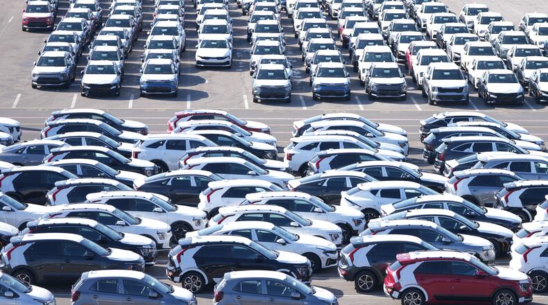 Vehicles for export are parked at a port in Pyeongtaek, South Korea, Tuesday, Jan. 27, 2026. (AP Photo/Lee Jin-man)