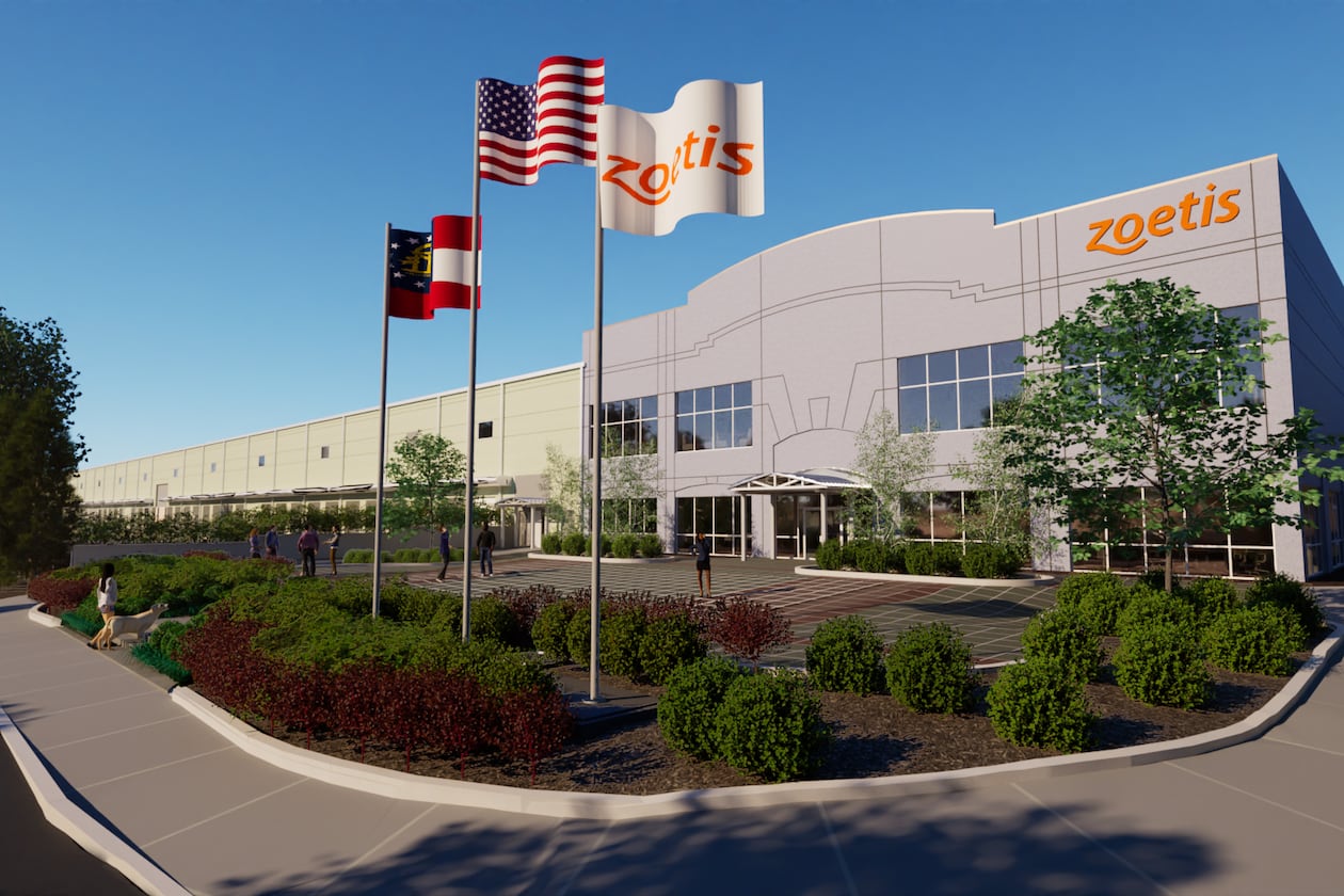 This is a rendering of Zoetis' expanded Douglasville manufacturing facility, which will produce vaccines for veterinary use. It's expected to open in 2029. (Courtesy of Zoetis)