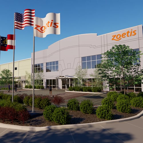 This is a rendering of Zoetis' expanded Douglasville manufacturing facility, which will produce vaccines for veterinary use. It's expected to open in 2029. (Courtesy of Zoetis)