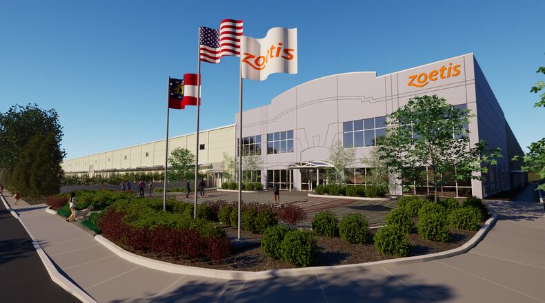 This is a rendering of Zoetis' expanded Douglasville manufacturing facility, which will produce vaccines for veterinary use. It's expected to open in 2029. (Courtesy of Zoetis)