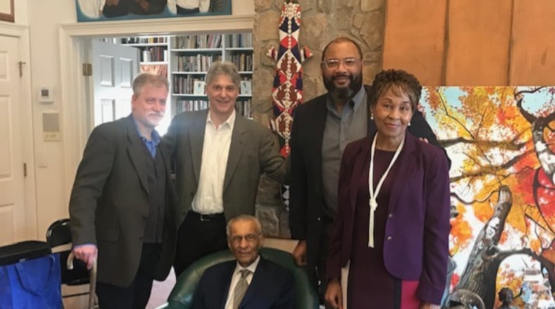 In 2016 Denice Morgan was interviewed for a documentary featuring the late C.T Vivian (seated) for a documentary about Upward Bound, the program he created in 1966 to assist high schoolers on the path to higher academia. Courtesy of Denice Morgan