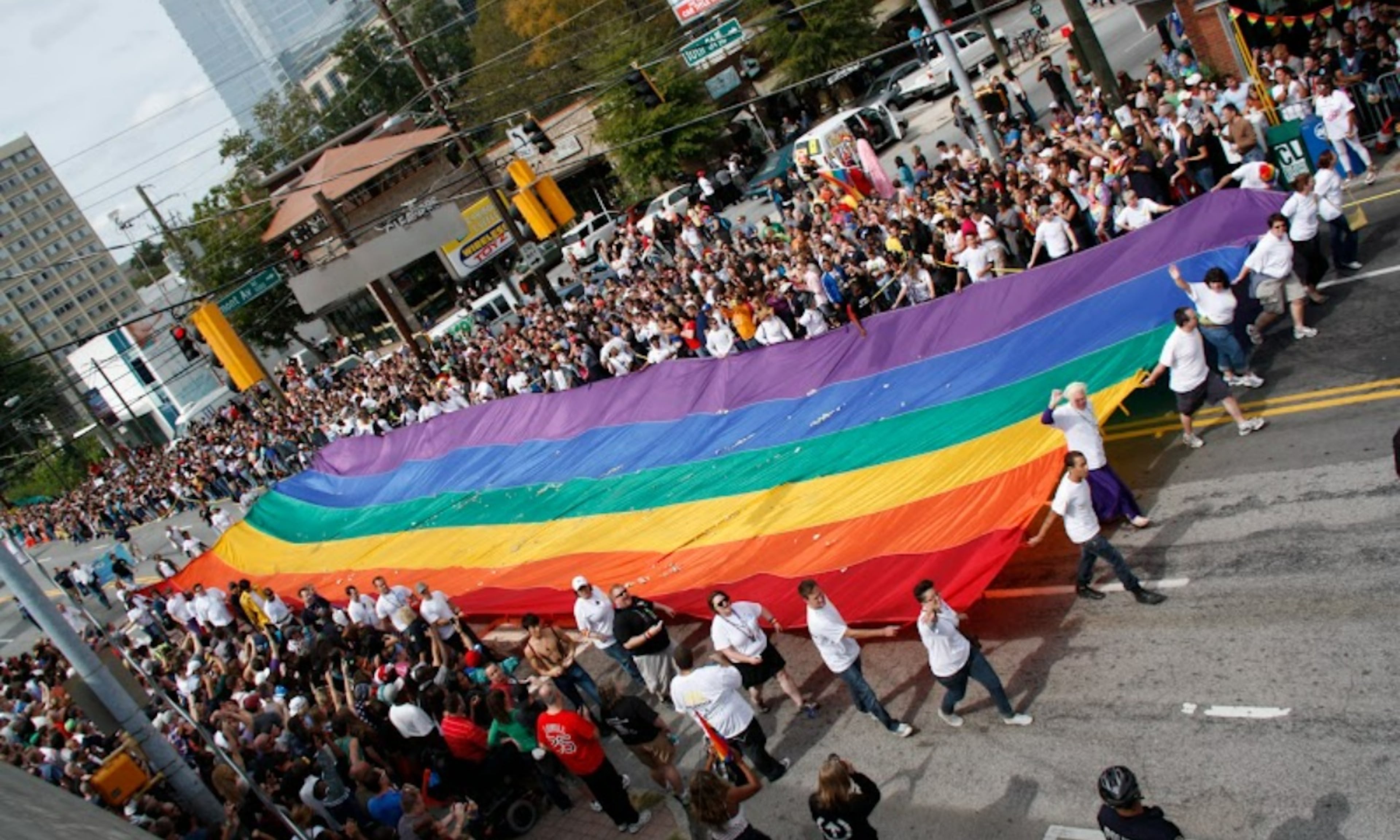 The 2022 Atlanta Pride parade included a massive LGBTQ+ flag. Photo: Courtesy of Atlanta Pride