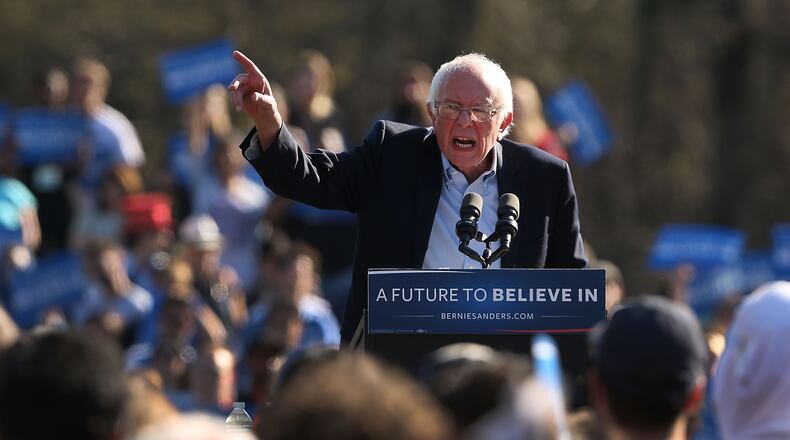 NEW YORK, NY - APRIL 17: Democratic Presidential candidate Bernie Sanders speaks to throngs of supporters in Prospect Park to hear Democratic Presidential candidate Bernie Sanders speaks at Prospect Park in Brooklyn. AP file