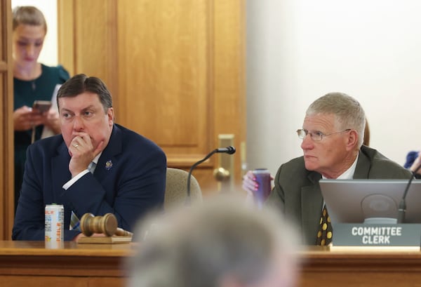 (From left) Rep. Mark Born, R-Beaver Dam, and Sen. Howard Marklein, R-Spring Green, during a Joint Finance Committee hearing at the state Capitol in Madison, Wis. Tuesday, July 1, 2025. (Amber Arnold /Wisconsin State Journal via AP)