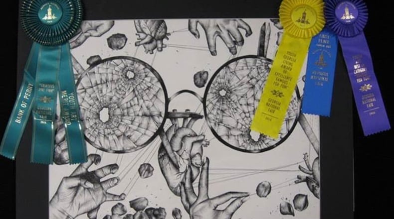 Karis Wang’s pen and ink drawing earned numerous awards including first place in pen and ink Drawing for 9-10th grade (Blue Ribbon). Karis also received the Youth Georgia Award of Excellence (Yellow Ribbon), she also received the Youth Art Best in Category Award (Purple Ribbon), and she also received the Bank of Perry Youth Art Merit Award (Green Ribbon) at the Georgia National Fair Youth Art Contest.