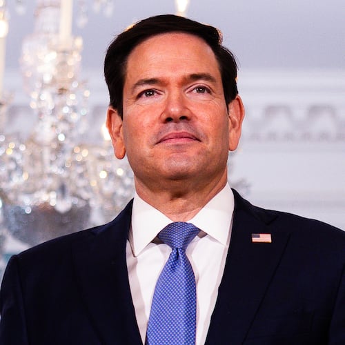 Secretary of State Marco Rubio arrives with Austrian Foreign Minister Beate Meinl-Reisinger, not shown, to the Treaty Room at the State Department, Tuesday, Aug. 11, 2026, in Washington. (AP Photo/Tierney L. Cross)