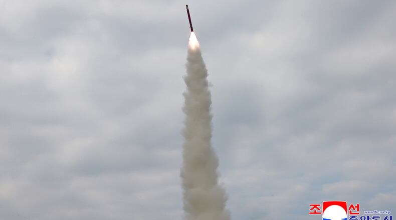 This photo provided by North Korean government shows what it says a test of a sea-to-surface cruise missile at an undisclosed place in North Korea, Tuesday, Oct. 28, 2025. Independent journalists were not given access to cover the event depicted in this image distributed by the North Korean government. The content of this image is as provided and cannot be independently verified. Korean language watermark on image as provided by source reads: "KCNA" which is the abbreviation for Korean Central News Agency. (Korean Central News Agency/Korea News Service via AP)