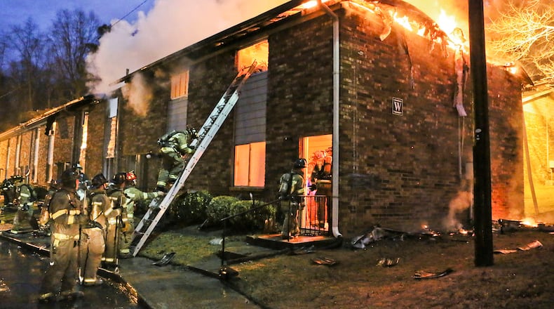 About 25 people were displaced by a December 2012 fire in this heavily damaged apartment complex in southwest Atlanta. This month, there have been five apartment fires in metro Atlanta, Red Cross officials report.