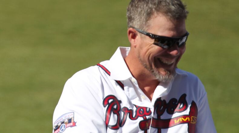 Longtime Braves slugger Chipper Jones parades around Turner Field before the Opening Day game against the Nationals in 2016.