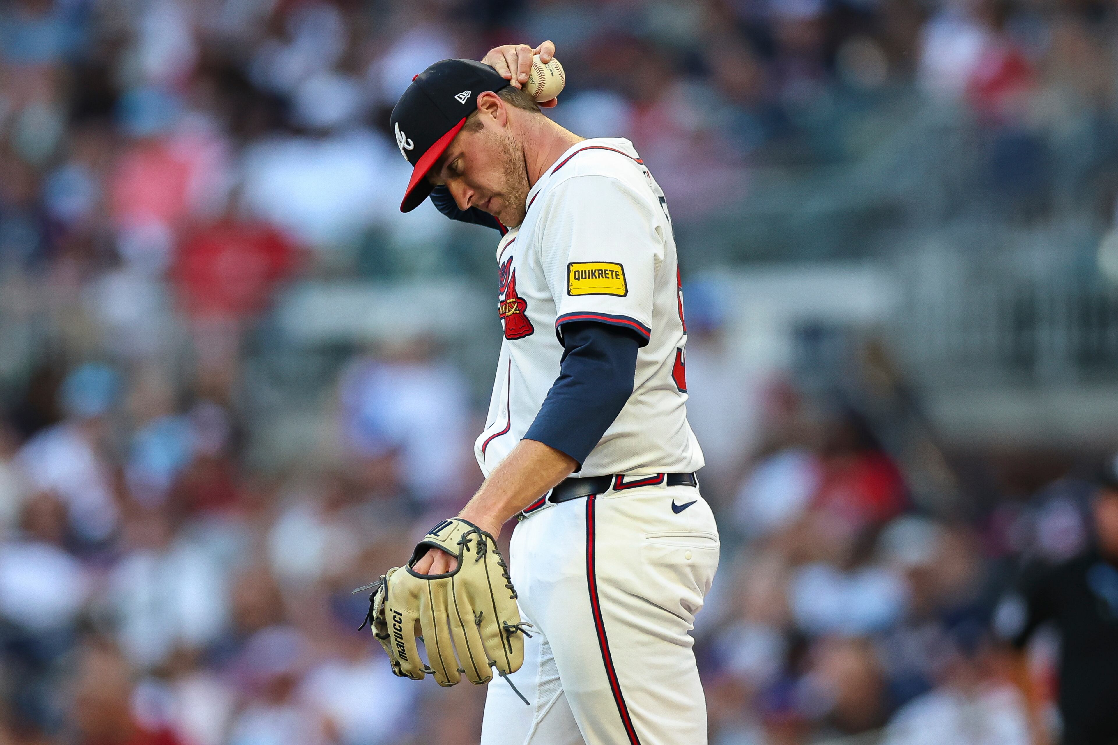 Atlanta Braves pitcher Bryce Elder has a 6.94 ERA in his past seven starts. (Colin Hubbard/AP)