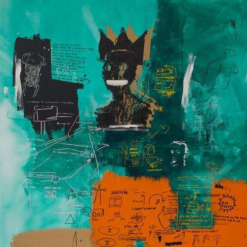 The High Museum of Art exhibition “Basquiat, the Blue Ribbon Paintings, and the Art of Reproduction” opens Feb. 19, 2027. It includes Jean-Michel Basquiat's "Blue Ribbon I," 1984, acrylic, oil stick and screen print on canvas, private collection. (© Estate of Jean-Michel Basquiat. Licensed by Artestar, New York.)