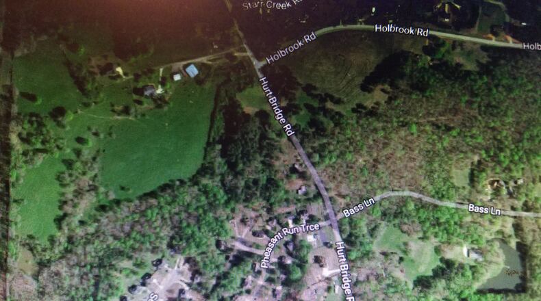 A satellite view of the 3800 block of Hurt Bridge Road, an area which Forsyth County Planning Commission members approved for development at their Aug. 29 meeting.
