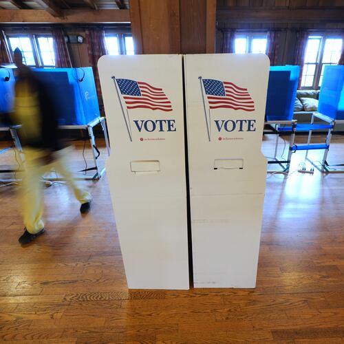 FILE - Signs welcomes voters Nov. 4, 2025, in Del Mar, Calif. (AP Photo/Gregory Bull, File)