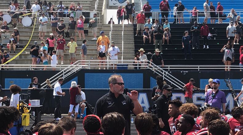 Whitewater coach Chad Frazier talks his his team after their 27-14 win over Northgate in the Fayette-Coweta Kickoff Classic, Aug. 20, 2022.