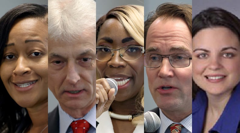 Candidates for the District 4 seat on the Gwinnett County school board: Adrienne Simmons, Tony Sellers, Alexis Williams, Matt Sones, and Kelly Kautz. (AJC)