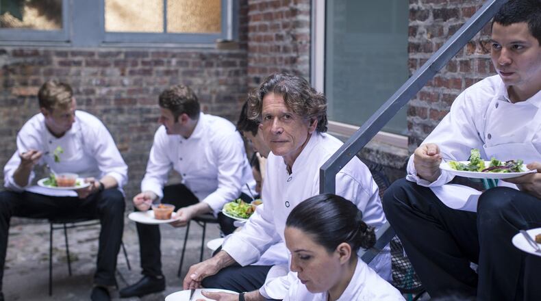 Gunter Seeger with kitchen staff at Günter Seeger NY. C0ntributed by Brian Bloom