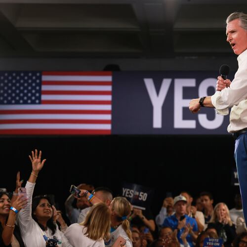 FILE - Gov. Gavin Newsom speaks during a campaign event on Proposition 50, Nov. 1, 2025, in Los Angeles. (AP Photo/Ethan Swope, File)
