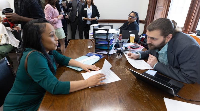 Fani Willis qualifies to run for office on Wednesday, March. 6, 2024, at the Georgia State Capitol.  (Steve Schaefer/steve.schaefer@ajc.com)