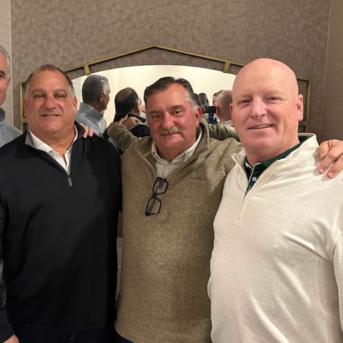 Three St. Pius teammates have gone on to win 200-plus games in their careers: (2nd from left to right) Keith Maloof, Paul Standard and Ed Dudley. (Also shown is retired former LaGrange coach Steve Pardue). Maloof, Standard and Dudley were all members of the St. Pius Class of 1980 and have had long, distinguished coaching careers. Maloof, since retired, won two state titles at Norcross. Standard is currently coaching at Gilmer, and Dudley is at Blessed Trinity. (Courtesy of Keith Maloof)