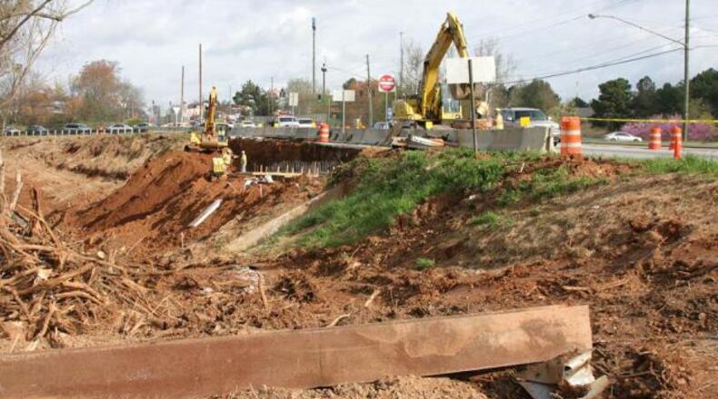 Construction on Flat Shoals Parkway, shown in a file photo from summer 2015, is still underway.