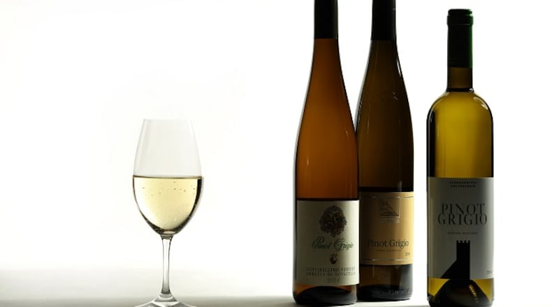 Pinot grigio from the Alto Adige is known for floral softness, a range of succulent fruitness, food-friendly acidity and a bit of heft in the body. Bottling to try include Abbazia di Novacella, from left, Terland and Schreckbichl Colterenzio. (E. Jason Wambsgans/Chicago Tribune/TNS)
