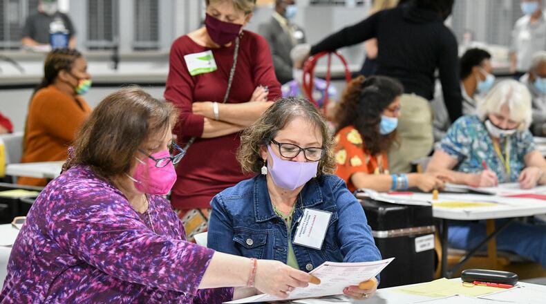 Election workers in Gwinnett County, Georgia, work through a recount of 414,000 ballots -- nearly 10 percent of all votes cast in the state -- on November 13, 2020. (Hyosub Shin/Atlanta Journal-Constitution/TNS)