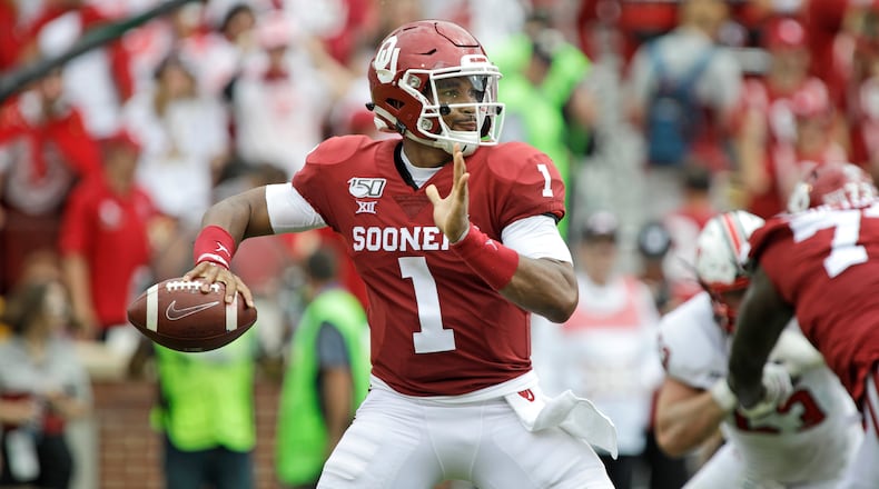 In his one and only season in Norman, Jalen Hurts has looked quite comfortable in Oklahoma's shade of crimson. (Photo by Brett Deering/Getty Images)