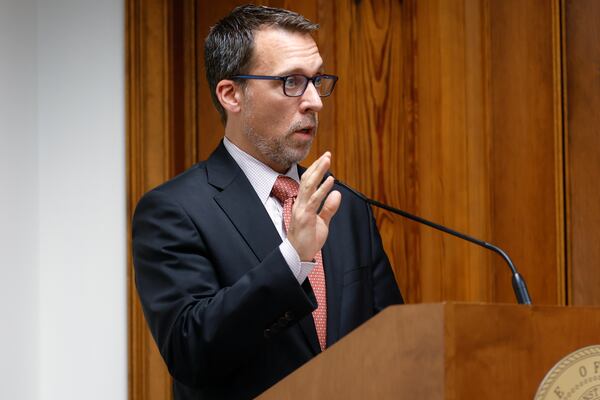City Council President Doug Shipman testifies against the Buckhead Bill at a Senate committee hearing at the Capitol on Feb. 16, 2023. (Natrice Miller/ AJC) 