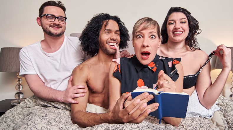 The cast of Atlanta playwright Daryl Fazio's "The Flower Room" at Actor's Express includes Matthew Busch (from left), Joshua Quinn, Stacy Melich and Eliana Marianes. PHOTO CREDIT: Christopher Bartelski