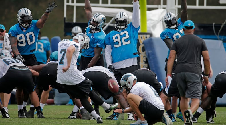 Former Georgia Tech kicker Harrison Butker (7) made a 51-yard field goal in his first game for the Carolina Panthers.
