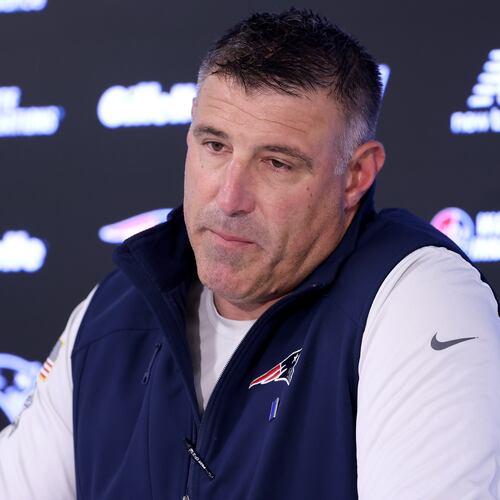 New England Patriots head coach Mike Vrabel speaks during an NFL football press conference, Tuesday, April 21, 2026, in Foxborough, Mass. (AP Photo/Mark Stockwell)