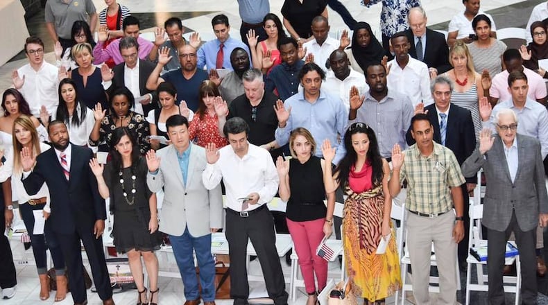 Atlanta Mayor Keisha Lance Bottoms congratulated the 45 residents who took the Oath of Allegiance at Atlanta City Hall this week and officially became U.S. citizens.