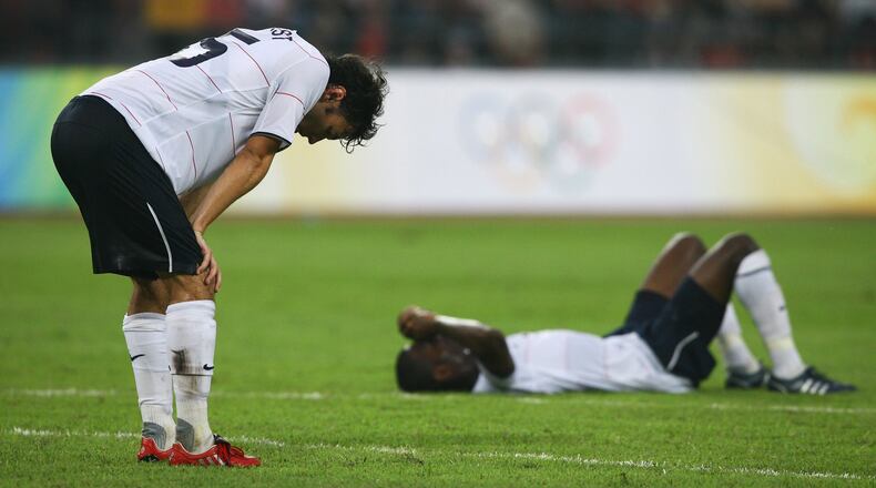 Michael Parkhurst (left), recently acquired by Atlanta United, took part in the 2008 Olympic Games in Beijing, China. Parkhurst also has made several appearances for the U.S. men’s national team. (Photo by Shaun Botterill/Getty Images)