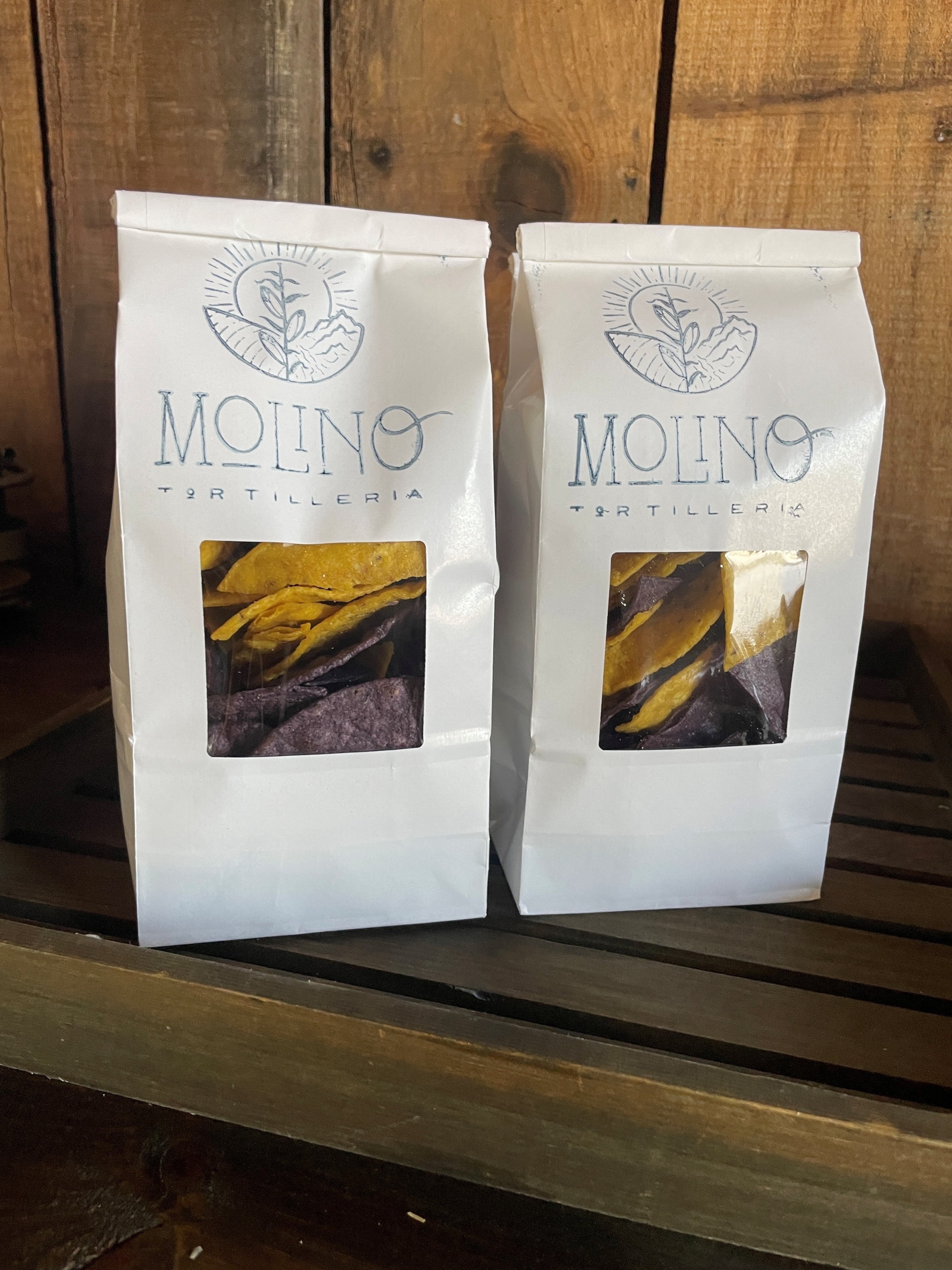 Local blue and yellow corn chips. (Courtesy of Molino Tortilleria)
