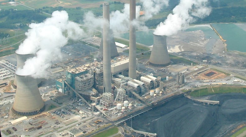 An aerial view of Georgia Power's Plant Bowen in Euharlee, Ga., located about 40 miles northwest of Atlanta, is shown in this 2002 file photo. AP file