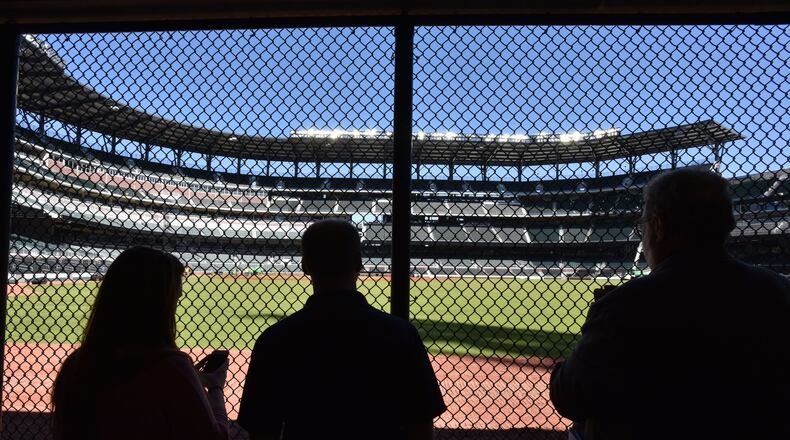 This is the view of the field through the right-field wall from the Below The Chop area at SunTrust Park.HYOSUB SHIN / HSHIN@AJC.COM