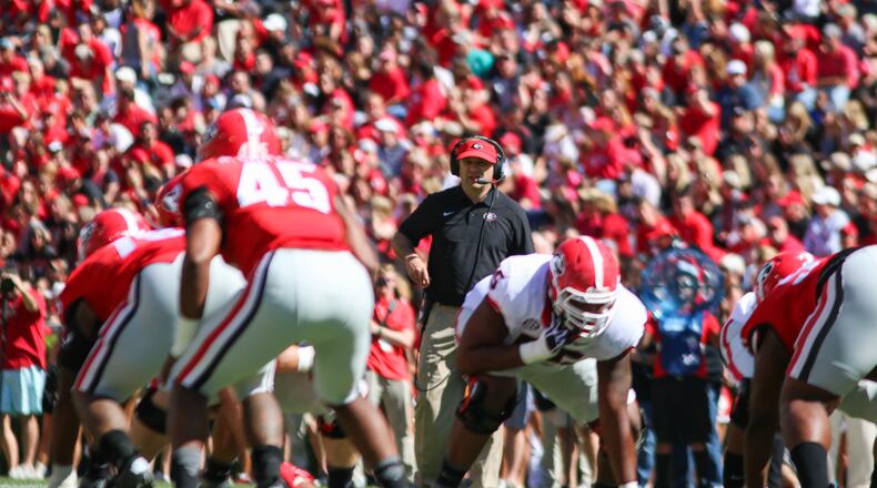 One image from G-Day Games past: Georgia head coach Kirby Smart overseeing all. (Photo by Emily Selby)
