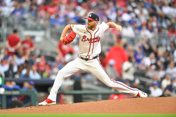 The Braves’ starting rotation appears solid with Chris Sale (pictured), Spencer Schwellenbach and Spencer Strider at the top, but is less firm after that. (Daniel Varnado for the AJC 2025)