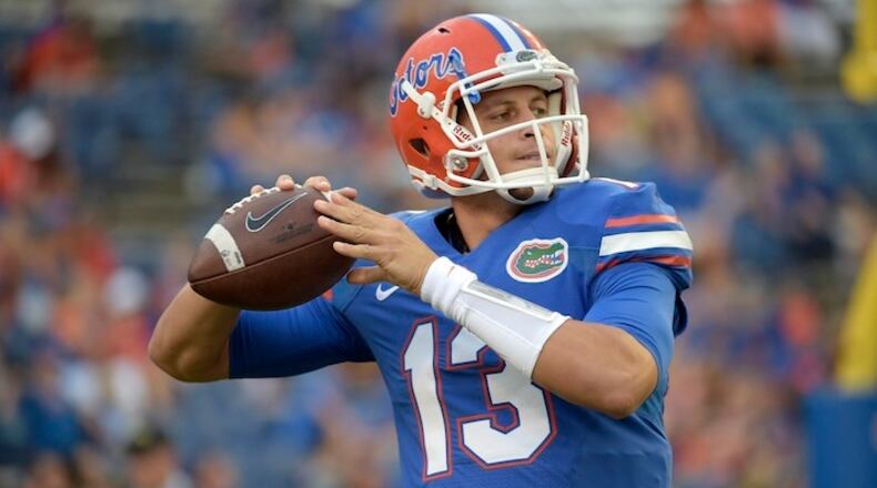 In this Saturday, Sept. 17, 2016 file photo, Florida quarterback Feleipe Franks (13) warms up during the first half of an NCAA college football game against North Texas in Gainesville, Fla. This could turn into a big year for redshirt freshman quarterbacks in the Southeastern Conference. It all depends on how a few preseason competitions turn out. Florida, Tennessee and Texas A&M all have redshirt freshman quarterbacks bidding for starting spots. (AP Photo/Phelan M. Ebenhack, File)