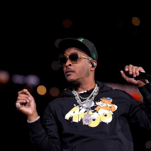 Rapper T.I performs at halftime of an NBA basketball game between the Atlanta Hawks and the Orlando Magic, Monday, March 16, 2026, in Atlanta. (AP Photo/Mike Stewart)