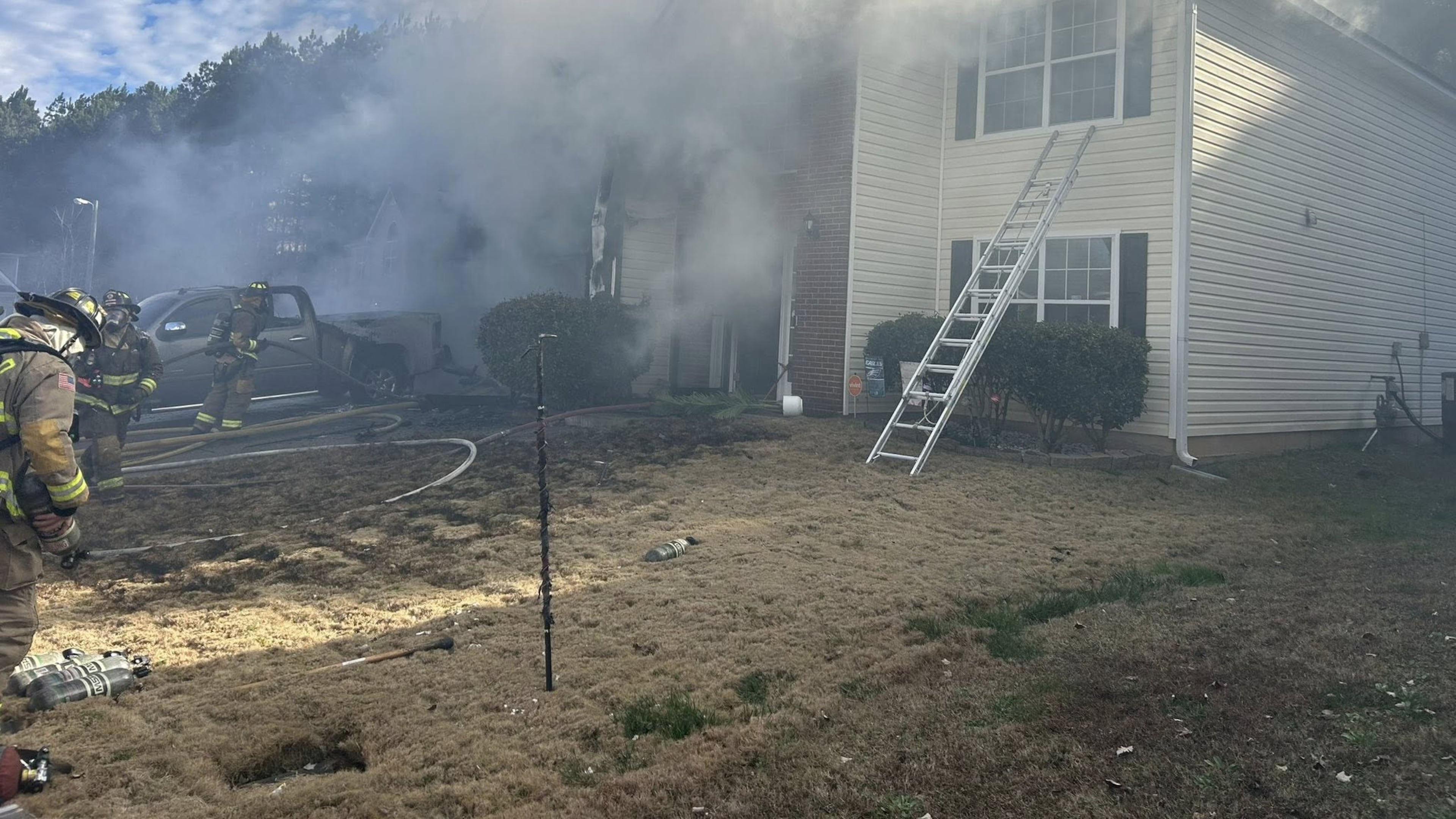 The fire happened at the home on Baywood Crossing that belongs to a Hiram police officer, officials said. (Paulding County Fire Rescue)