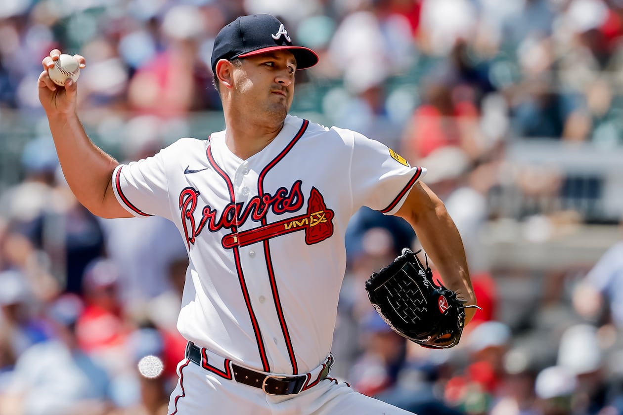 Atlanta Braves pitcher Tyler Mahle throws to a Colorado Rockies batter during Sunday's game in Atlanta. (Erik S. Lesser/AP)