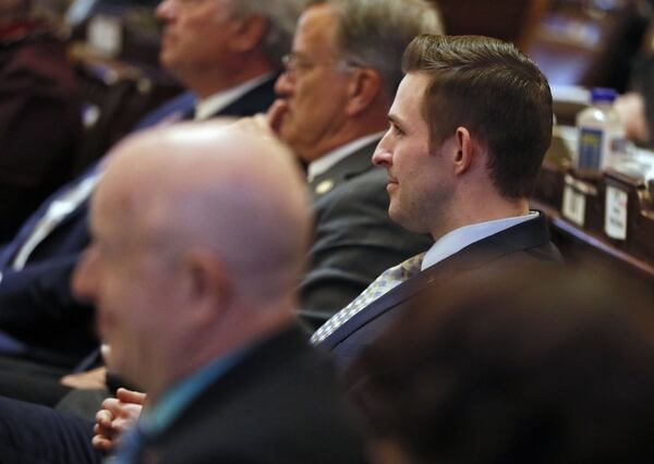 State Rep. David Clark, R-Buford, watches House Speaker David Ralston speak about accusations that he has abused his authority. Clark has led in calling for Ralston’s resignation as speaker. Bob Andres / bandres@ajc.com