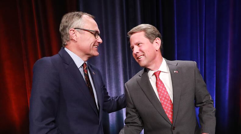 Lt. Gov. Casey Cagle and Secretary of State Brian Kemp, the two remaining Republicans in the race for Georgia governor, facing in one of two runoff debates. Curtis Compton, ccompton@ajc.com